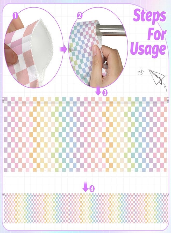 AKAIXI 4PCS Pastel Checkered Classroom Curtains Rainbow Checkered Kitchen Valances for Windows Rod Pocket Window Treatment Colorful Valances Curtains for Classroom Decor Daycare Bedroom Living Room 54"X18" - Image 5